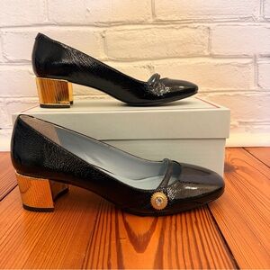 Frances Valentine Black Heels with Gold Accent